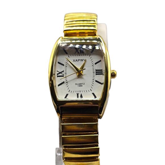 Roman Numerals Watch Women Stretch Wristwatch Gold Tone Baze Analog Quartz R - Picture 6 of 7